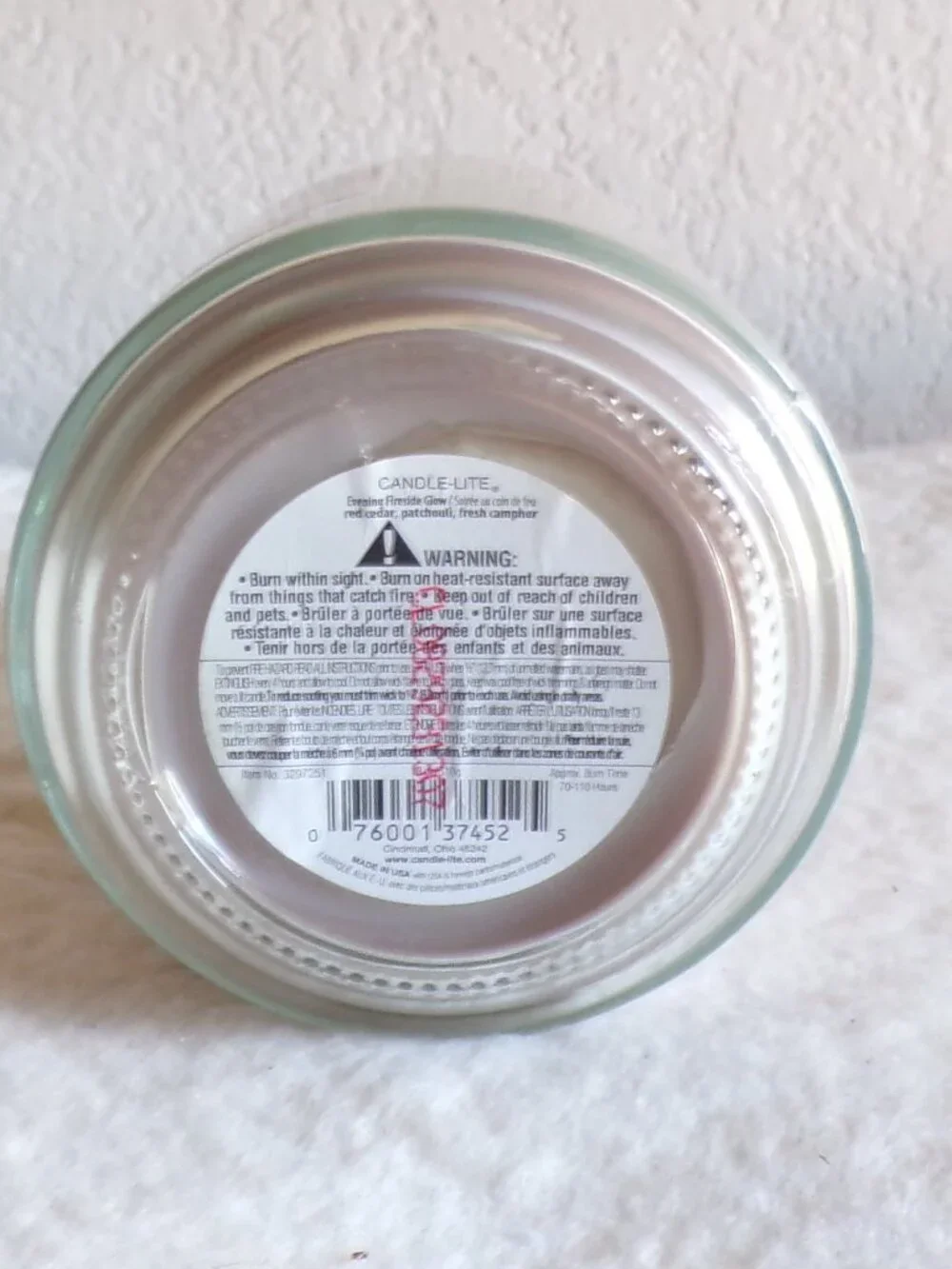 Candle-lite Candle Evening Fireside Glow 18 oz New Glass Jar with Glass Lid